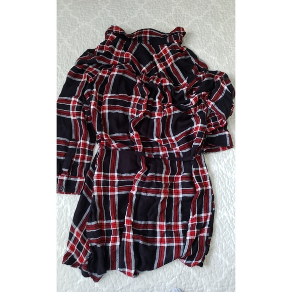 BLL NYC plaid navy red belted rayon shirtdress 2XL - Picture 2 of 4
